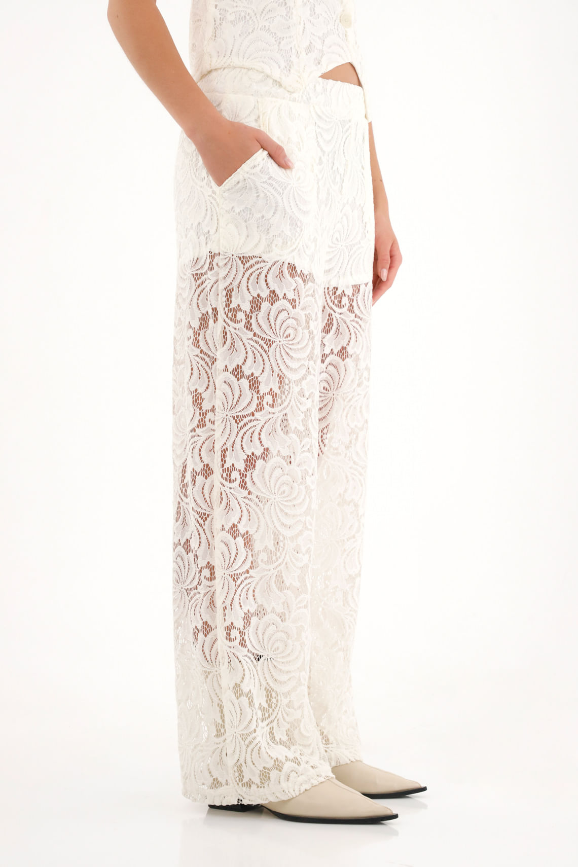 Pantalón Wide Leg en encaje crudo para mujer