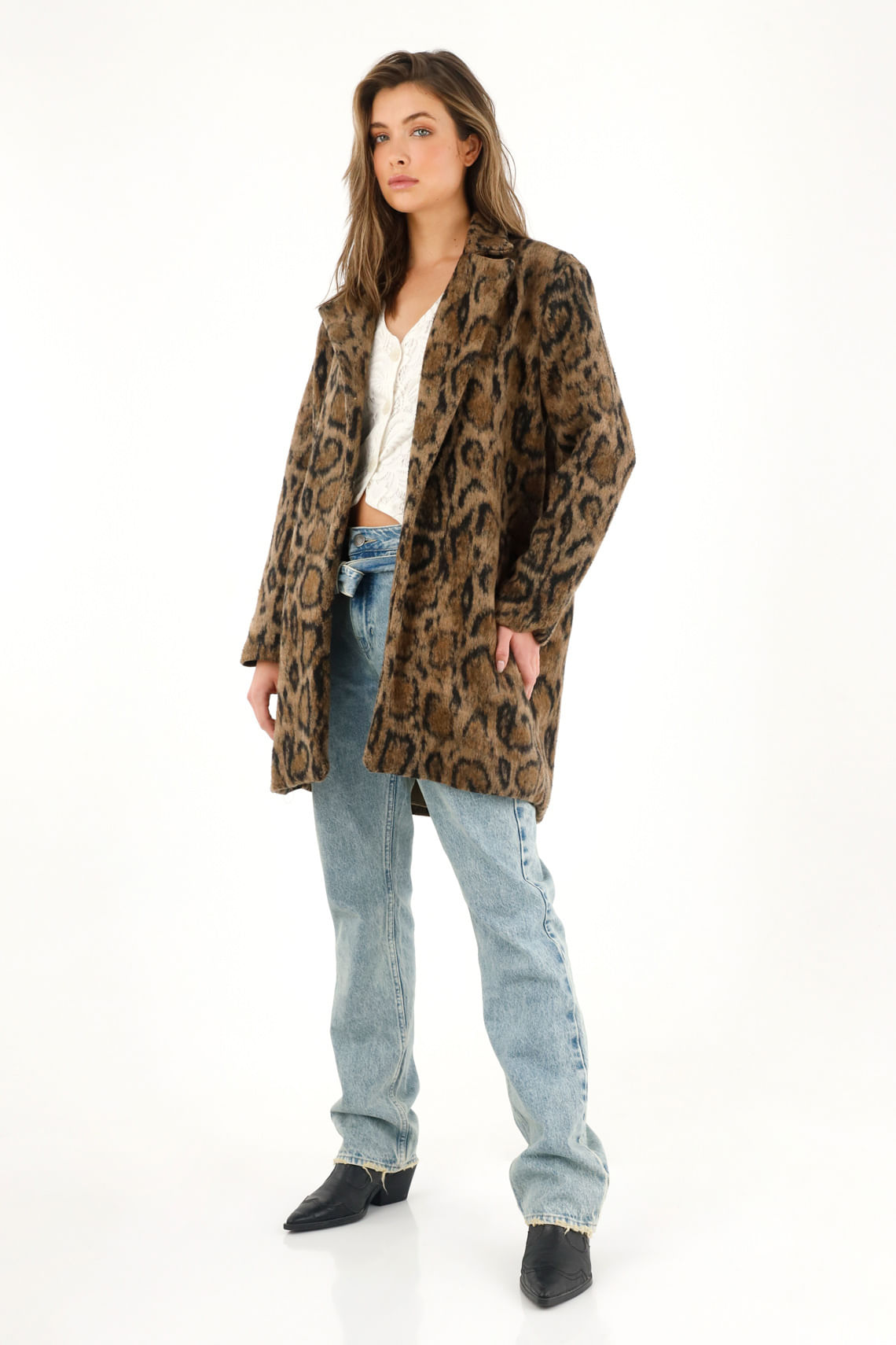 Abrigo afelpado animal print para mujer