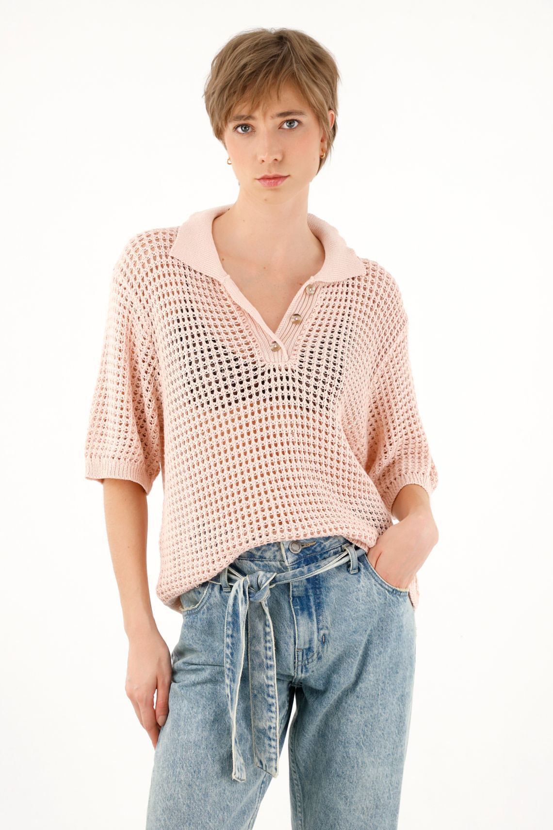 Camisa rosada tejida para mujer