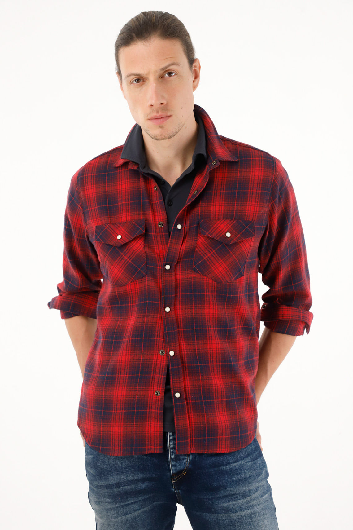 Camisa leñadora a cuadros roja para hombre