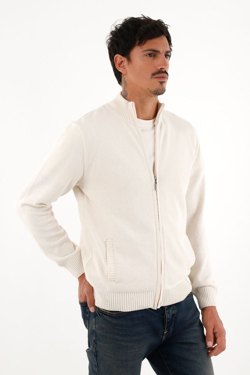 Buzo crudo tejido de cuello alto para hombre