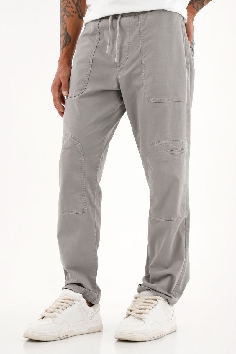 Pantalón Recto gris con pretina elástica para hombre