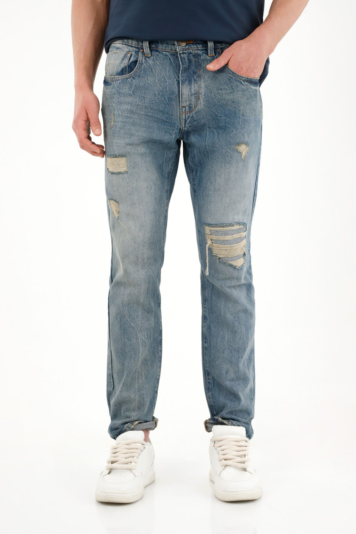 Jean Classic de tiro medio con rotos y bordado posterior para hombre