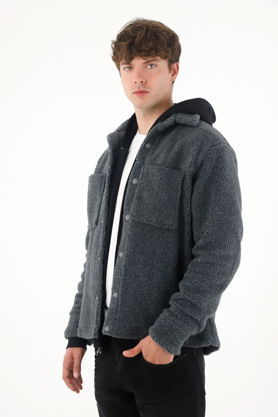 Abrigo con bolsillo delantero gris para hombre