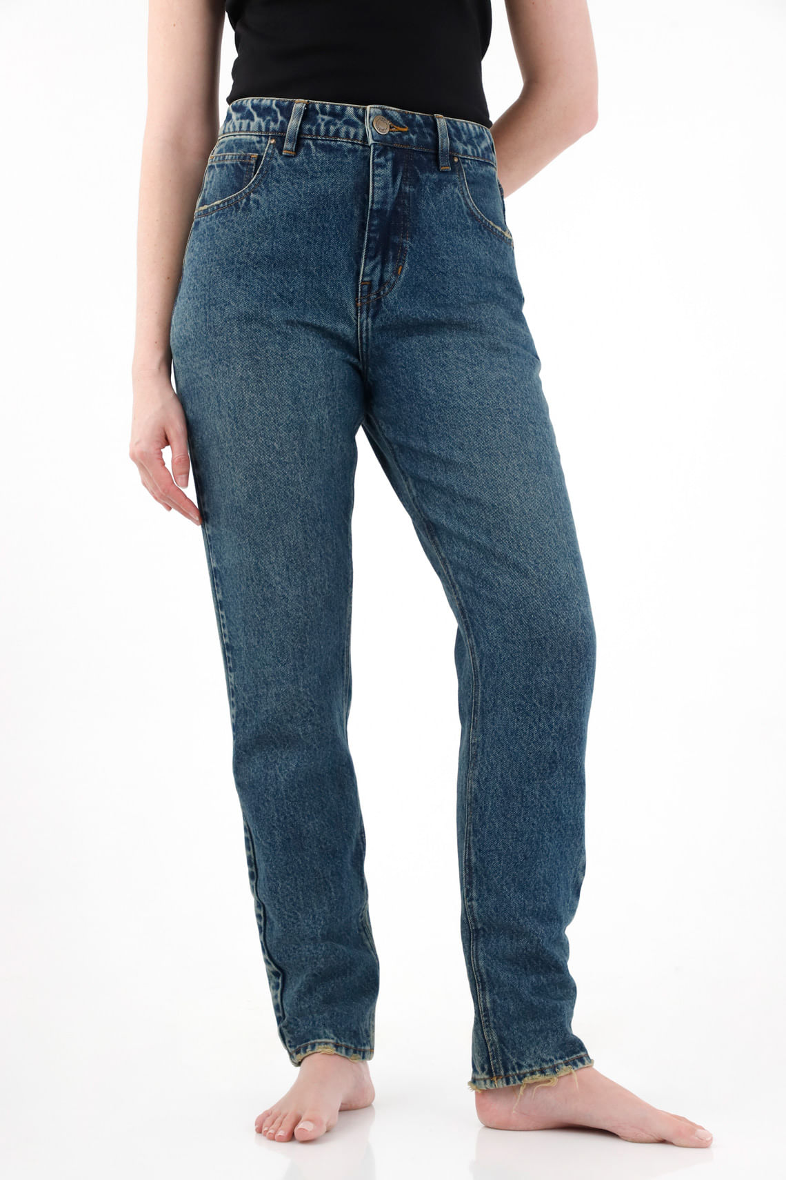Jean Mom tiro alto con desgastes para mujer