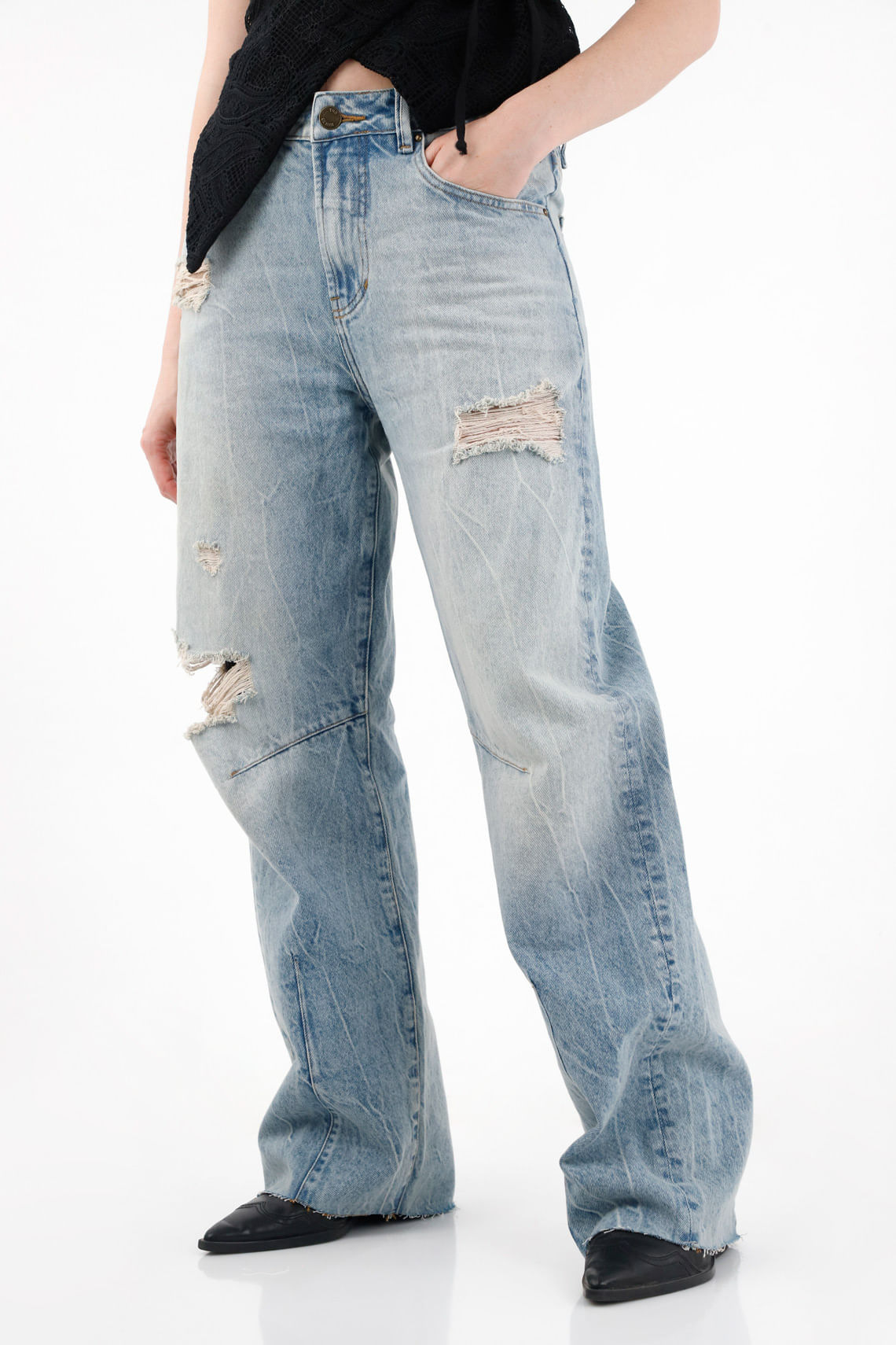 Jean Wide Leg tiro alto con rotos para mujer