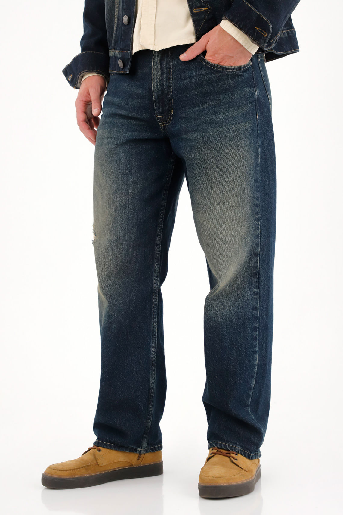Jean Loose con roto azul oscuro para hombre