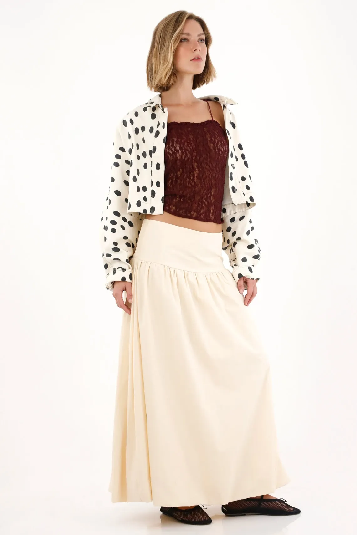 Falda larga de silueta amplia crudo para mujer