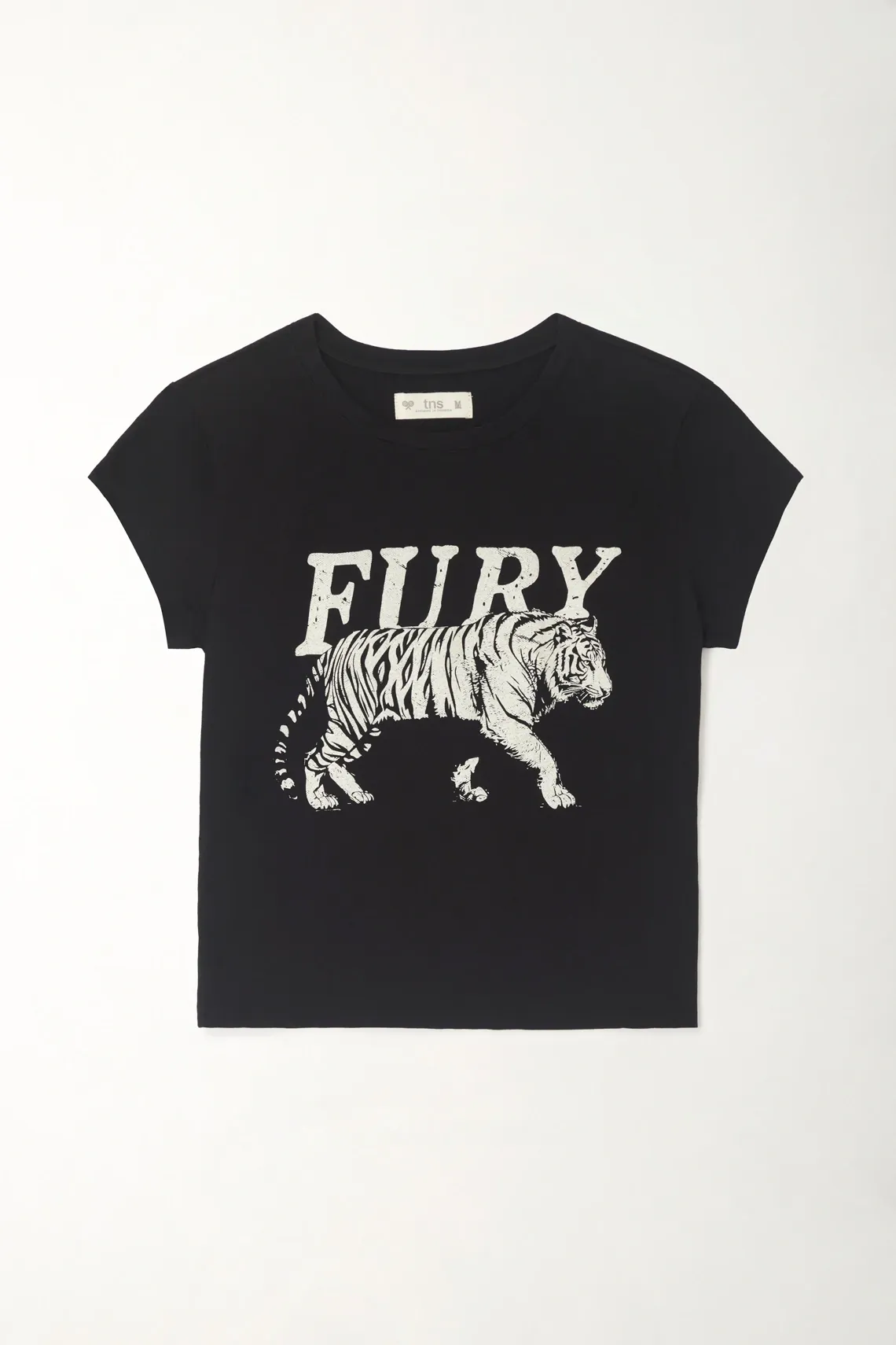 Camiseta crop estampada negra para mujer