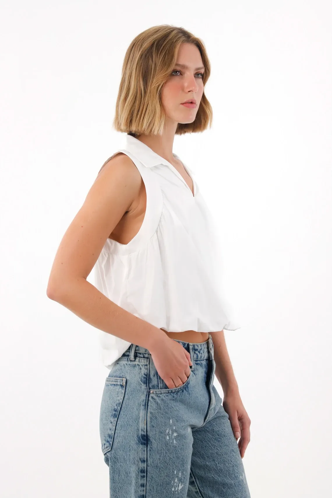 Camisa manga sisa de silueta englobada crudo para mujer