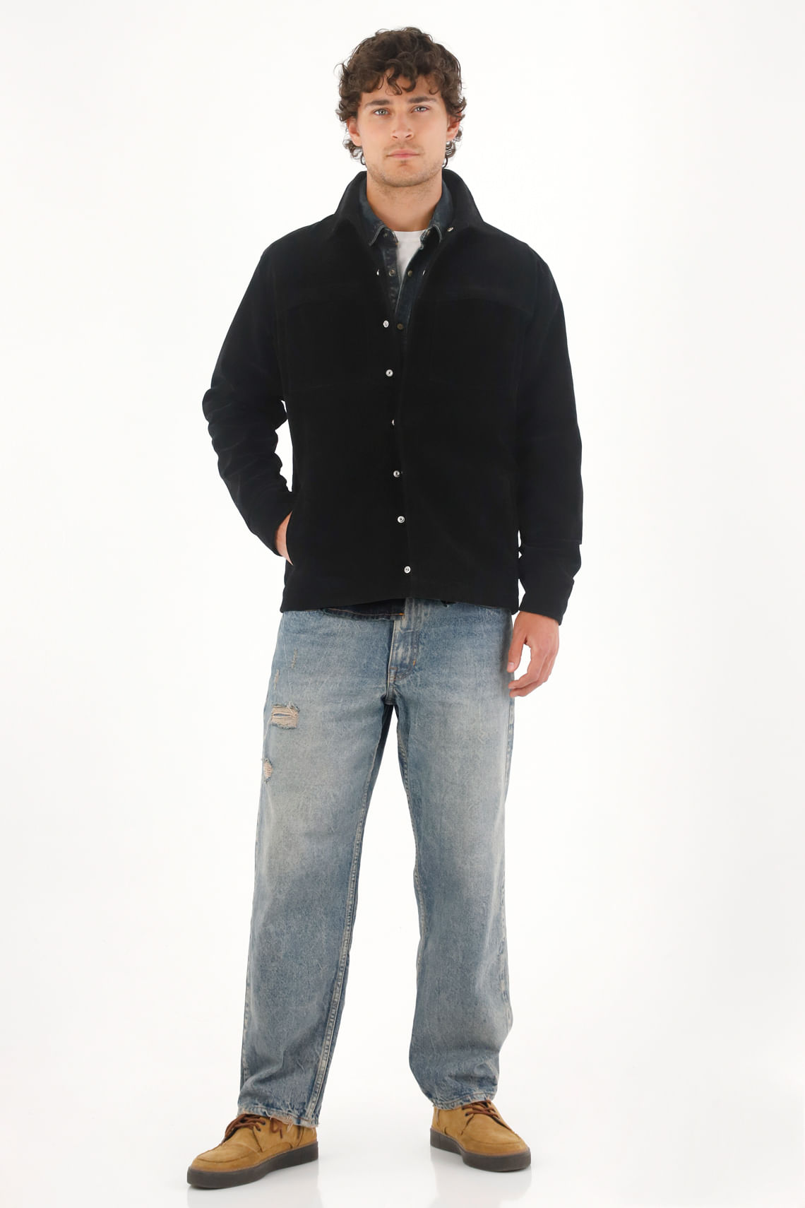 Chaqueta en gamuza sintética negra para hombre