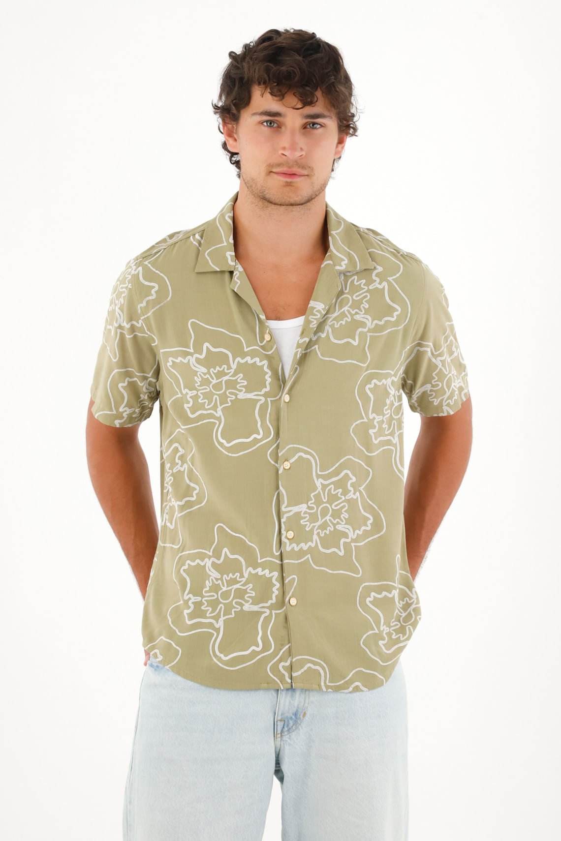Camisa tipo bowling estampada para hombre