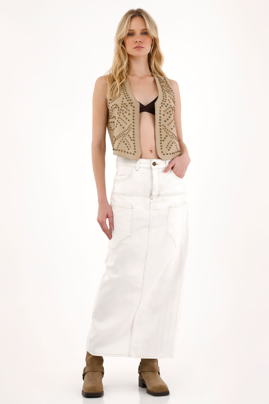 Falda larga en bull denim crudo para mujer