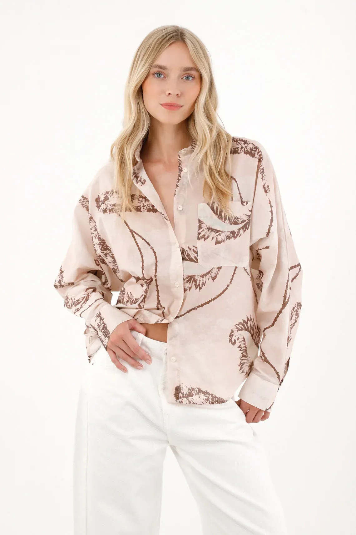 Camisa manga larga en 100% algodón para mujer