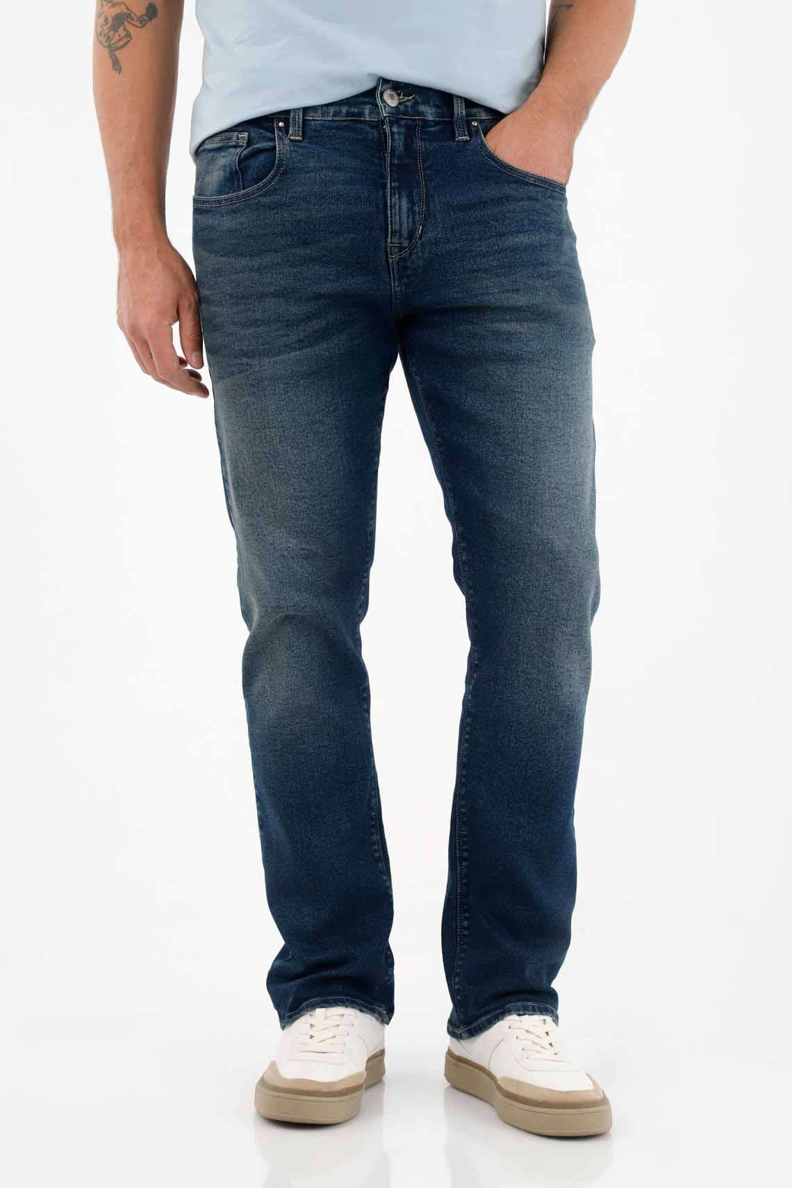 Jean Recto tiro medio azul para hombre