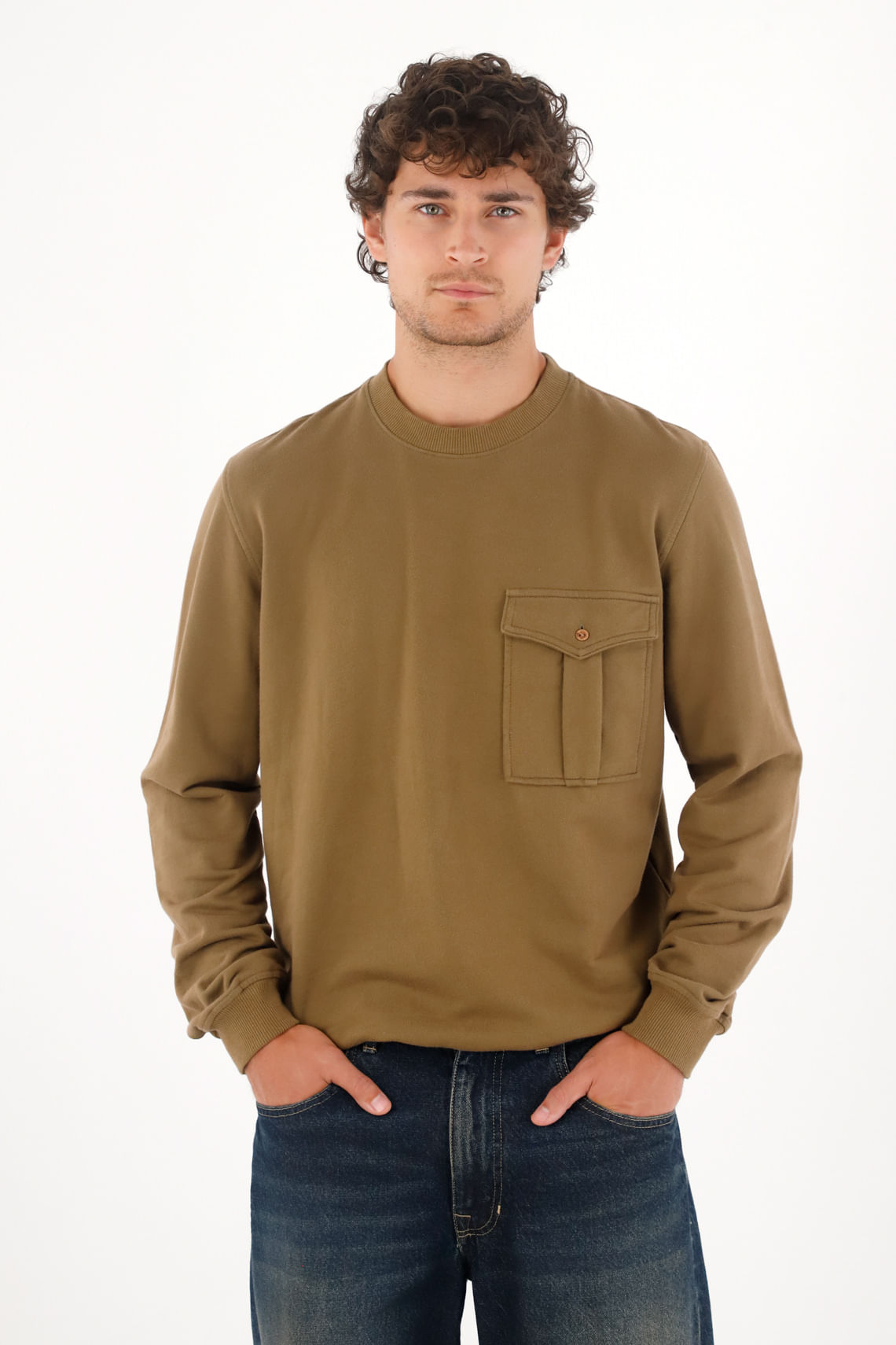 Buzo con bolsillo café para hombre