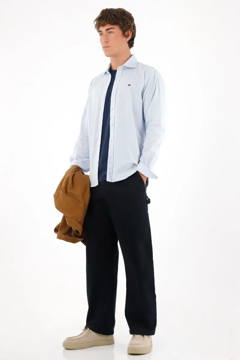 Camisa con diseño a rayas azul para hombre