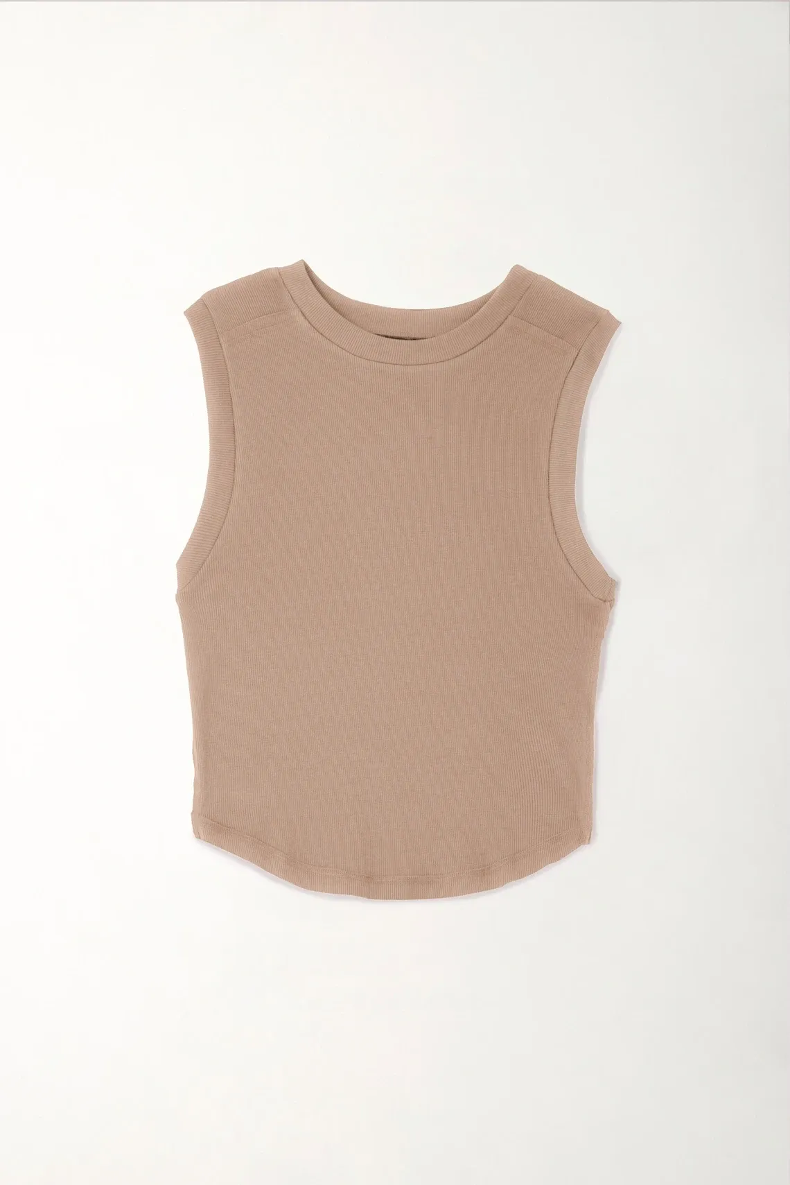 Camiseta crop manga sisa café para mujer