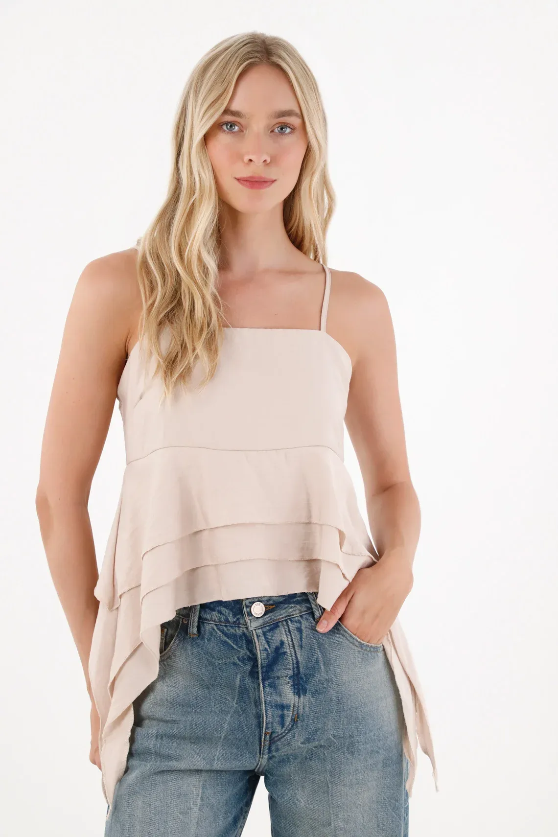 Camisa de tiras con boleros rosada para mujer