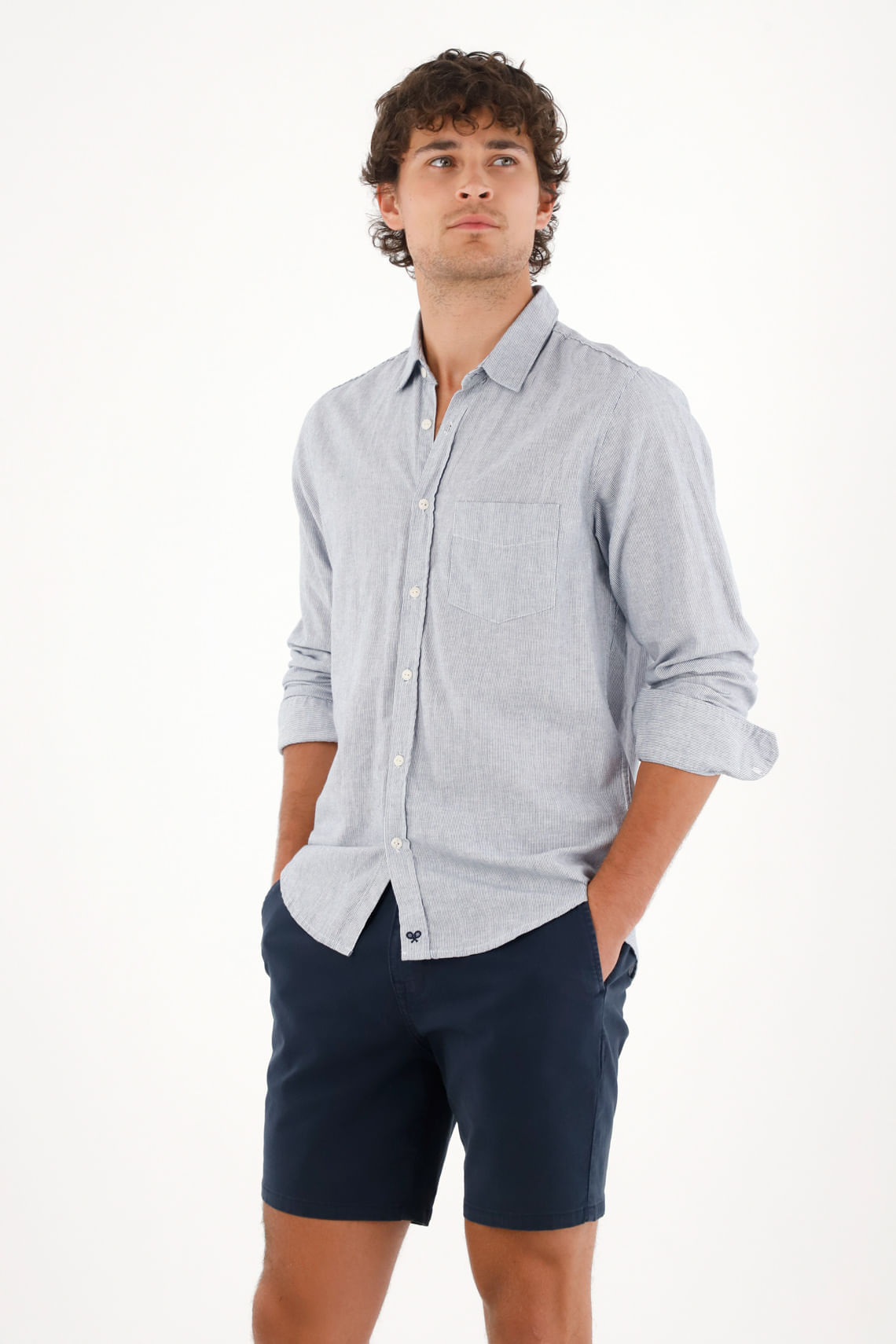 Bermuda hombre algodón stretch azul marino regular color entero