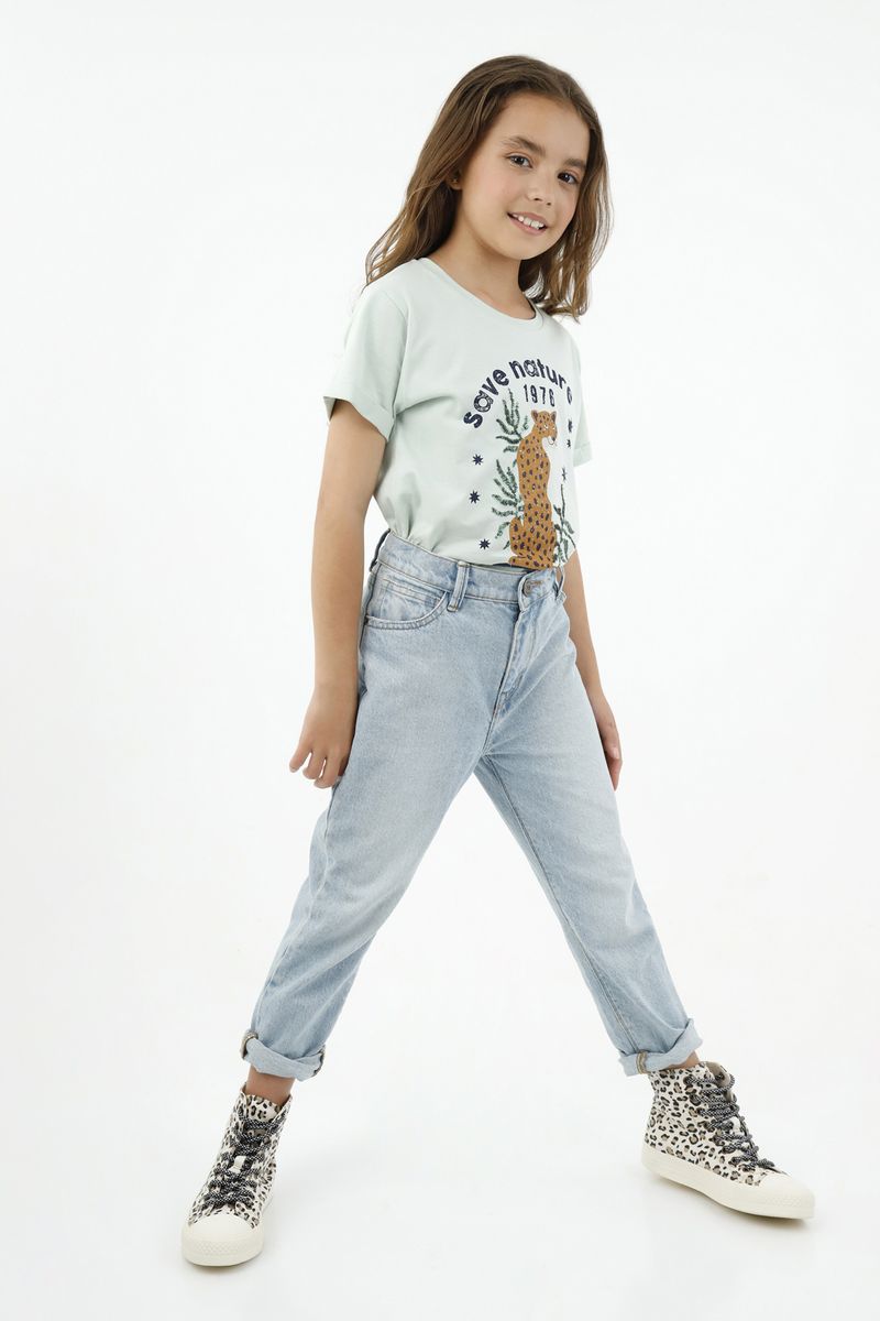 Jean momfit azul para niña