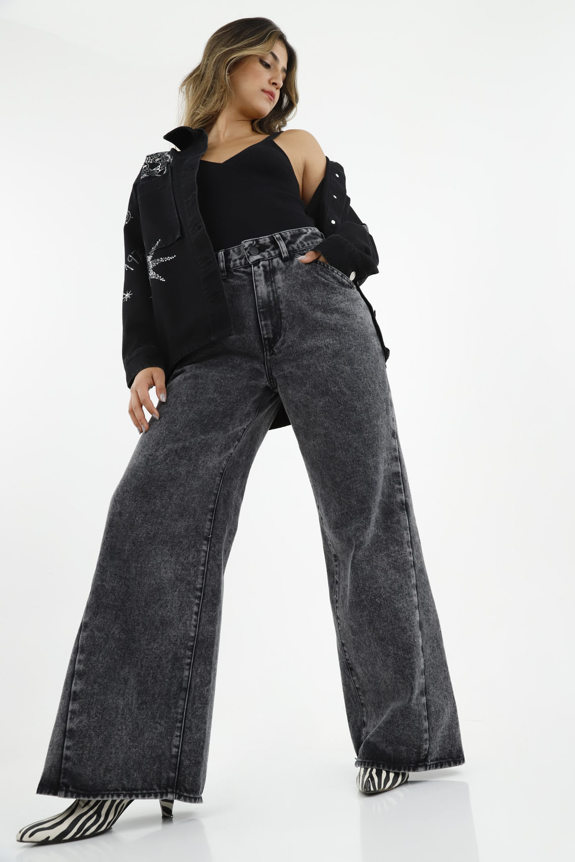 Jean Wide Leg negro para mujer