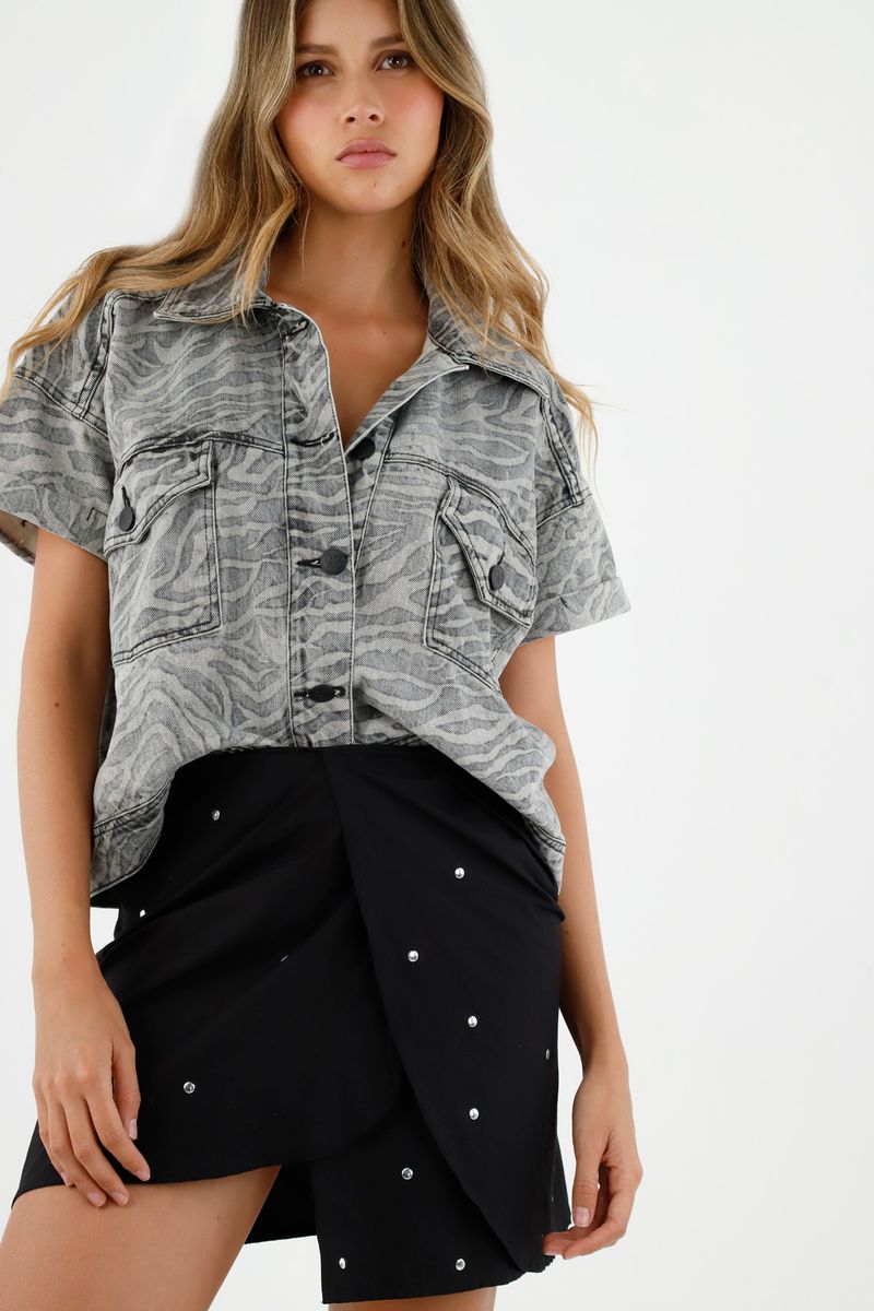 Falda negra con apliques para mujer