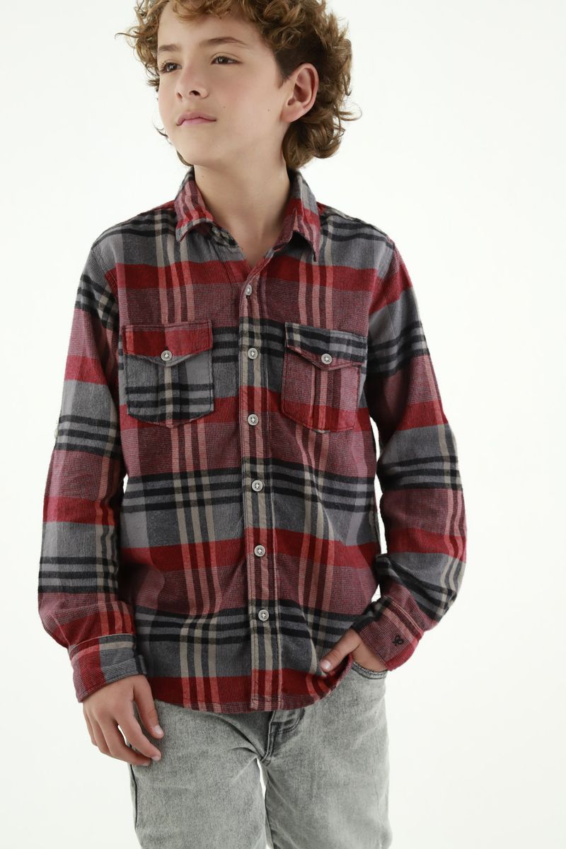 Camisa tipo leñadora manga larga para niño