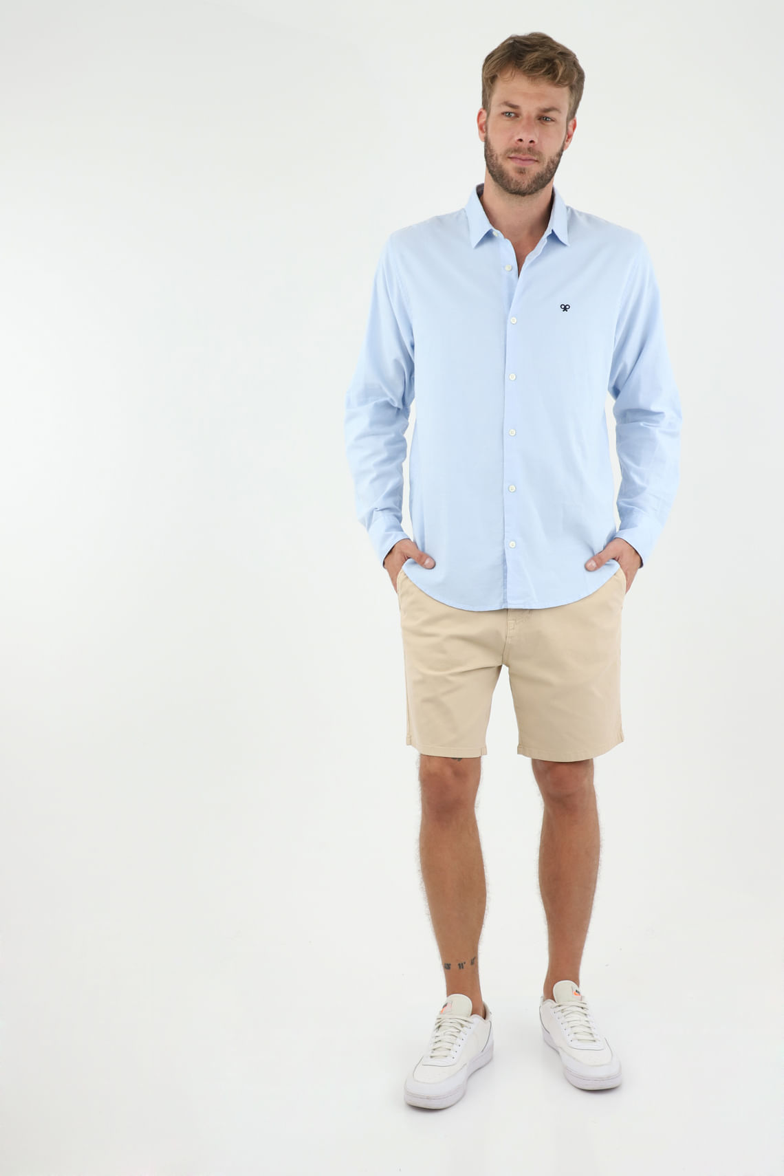Camisa azul manga larga para hombre