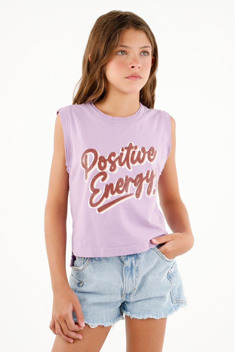 Camiseta manga sisa morada para niña