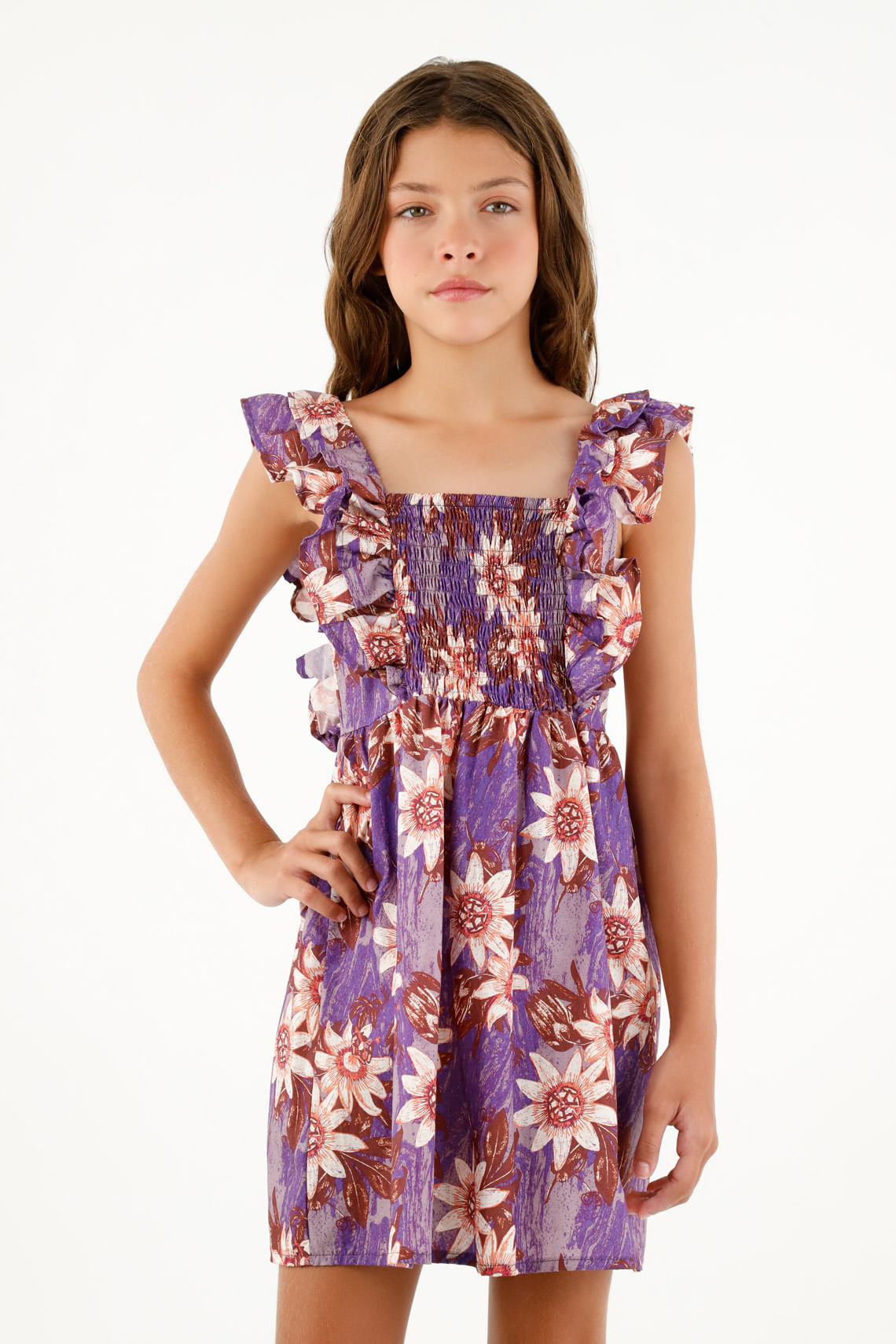 Vestido corto estampado para niña