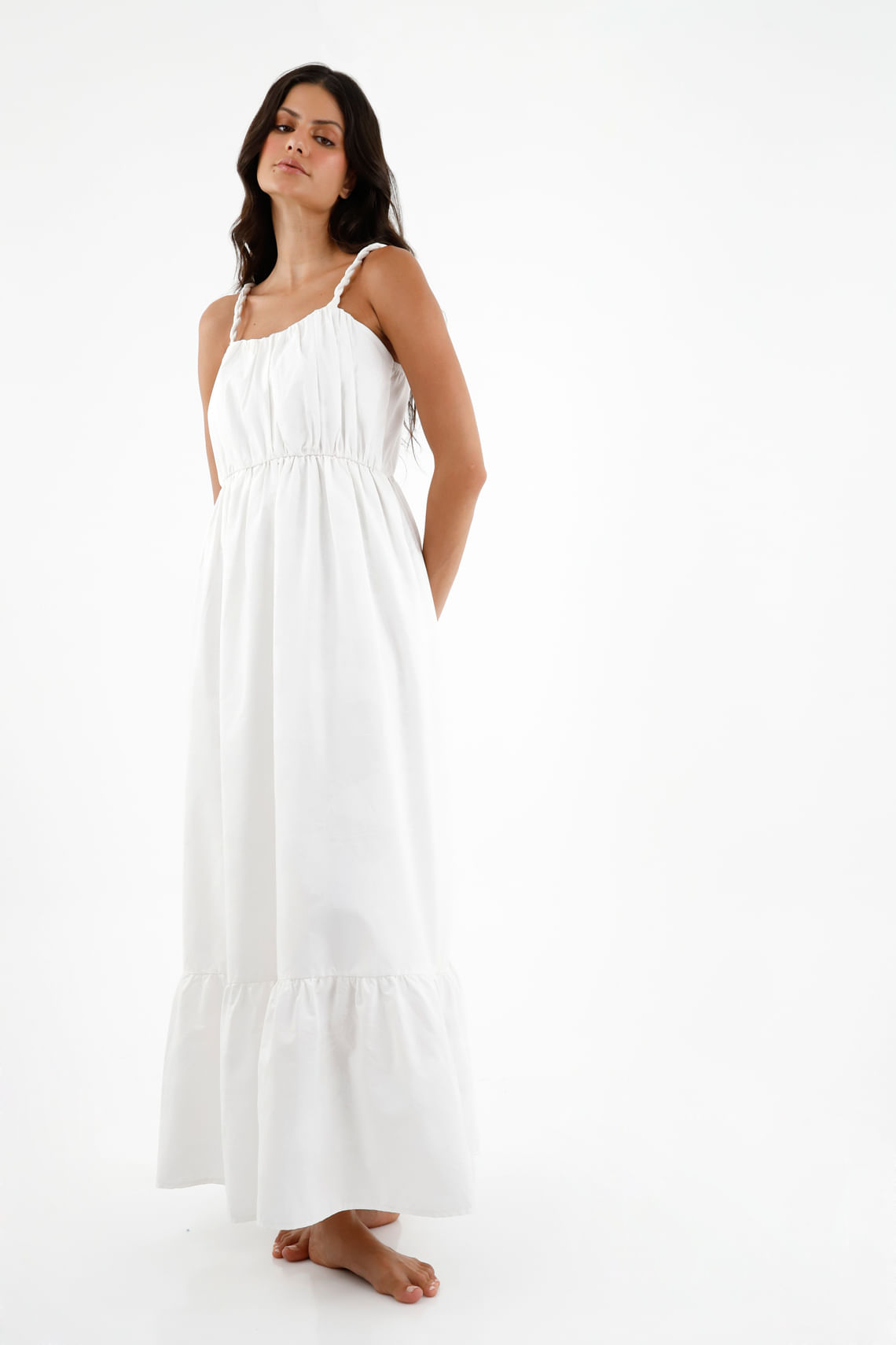Vestido con detalles plisados blanco para mujer