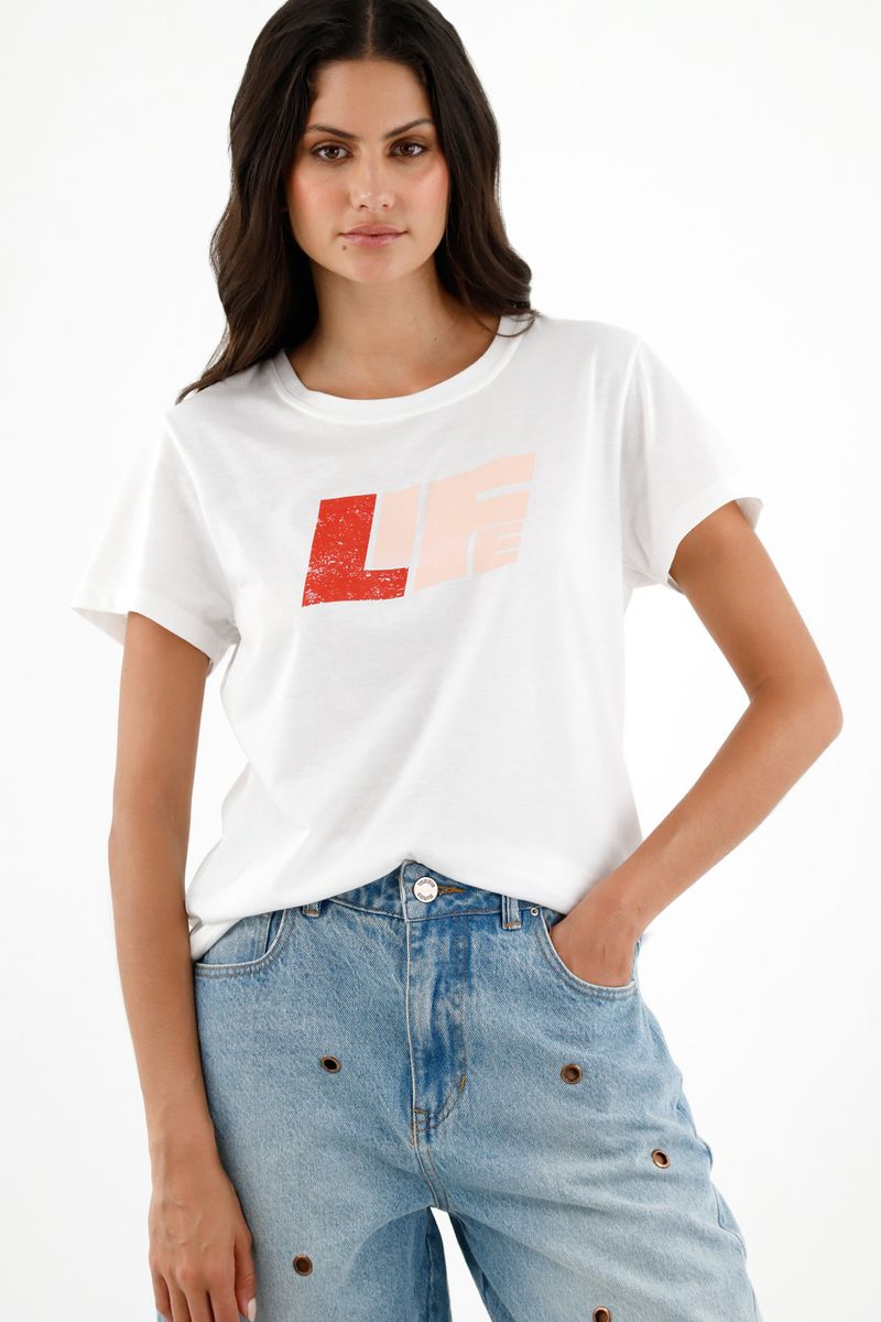 Camiseta blanca cuello redondo para mujer