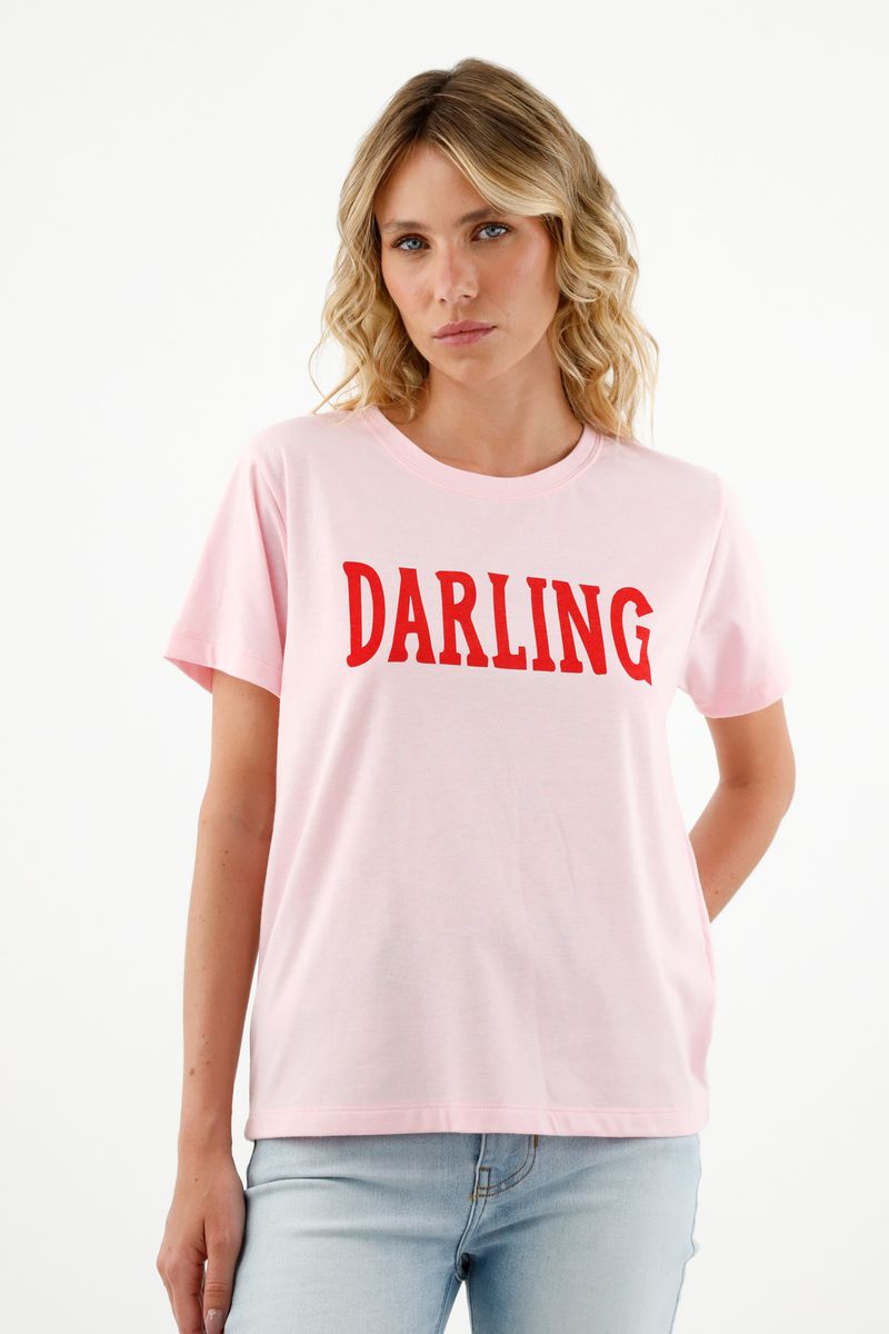 Camiseta rosada cuello redondo para mujer