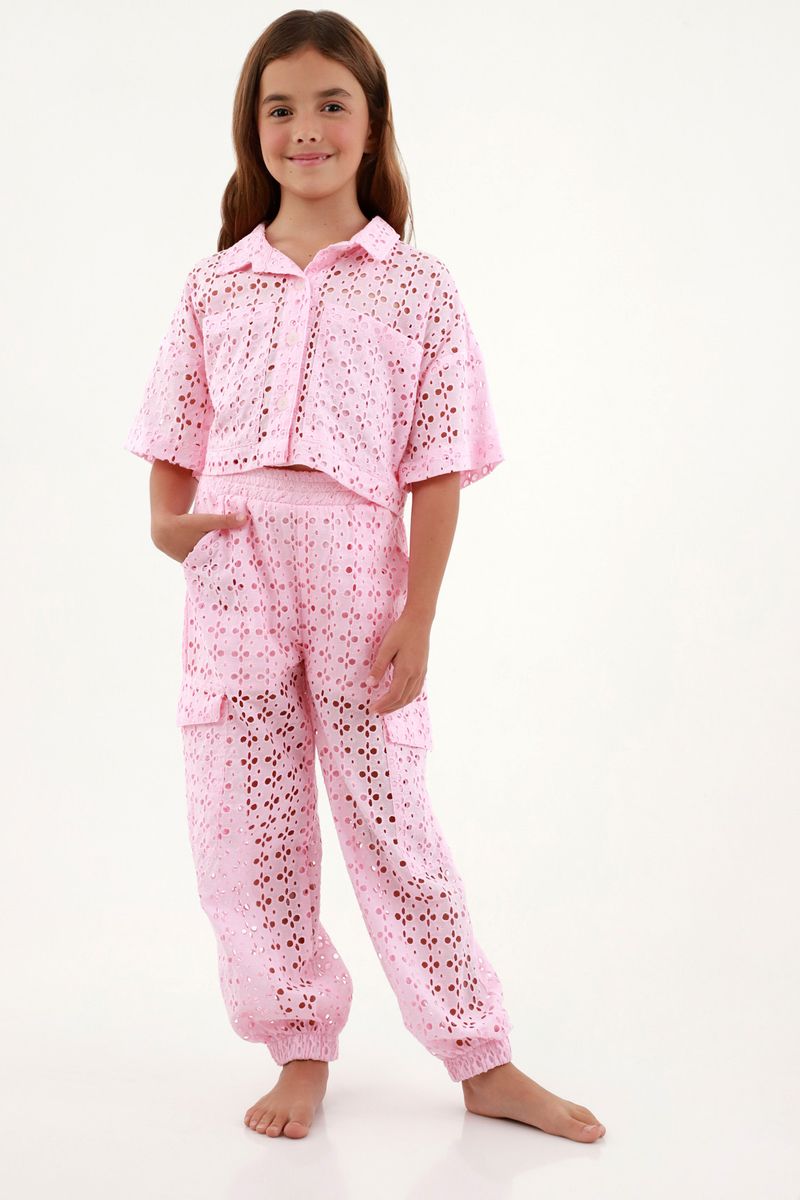 Camisa rosada manga corta para niña