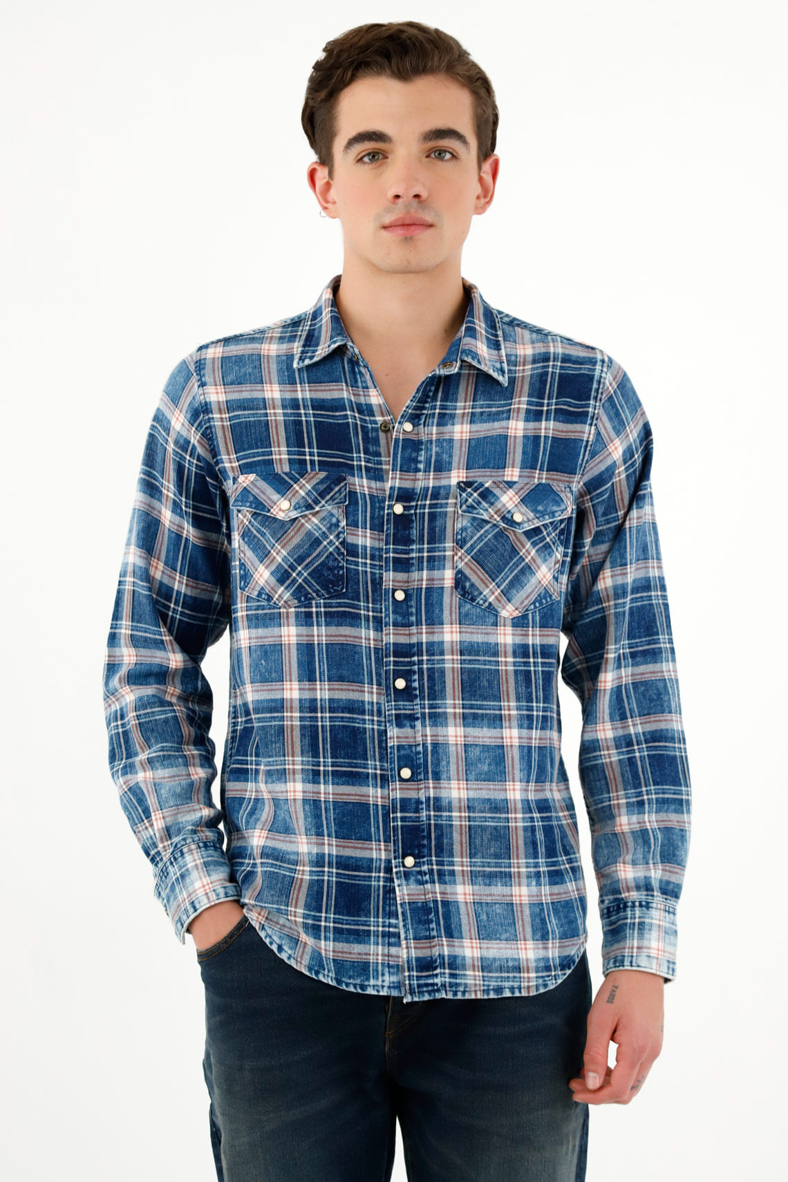 Camisa leñadora azul para hombre