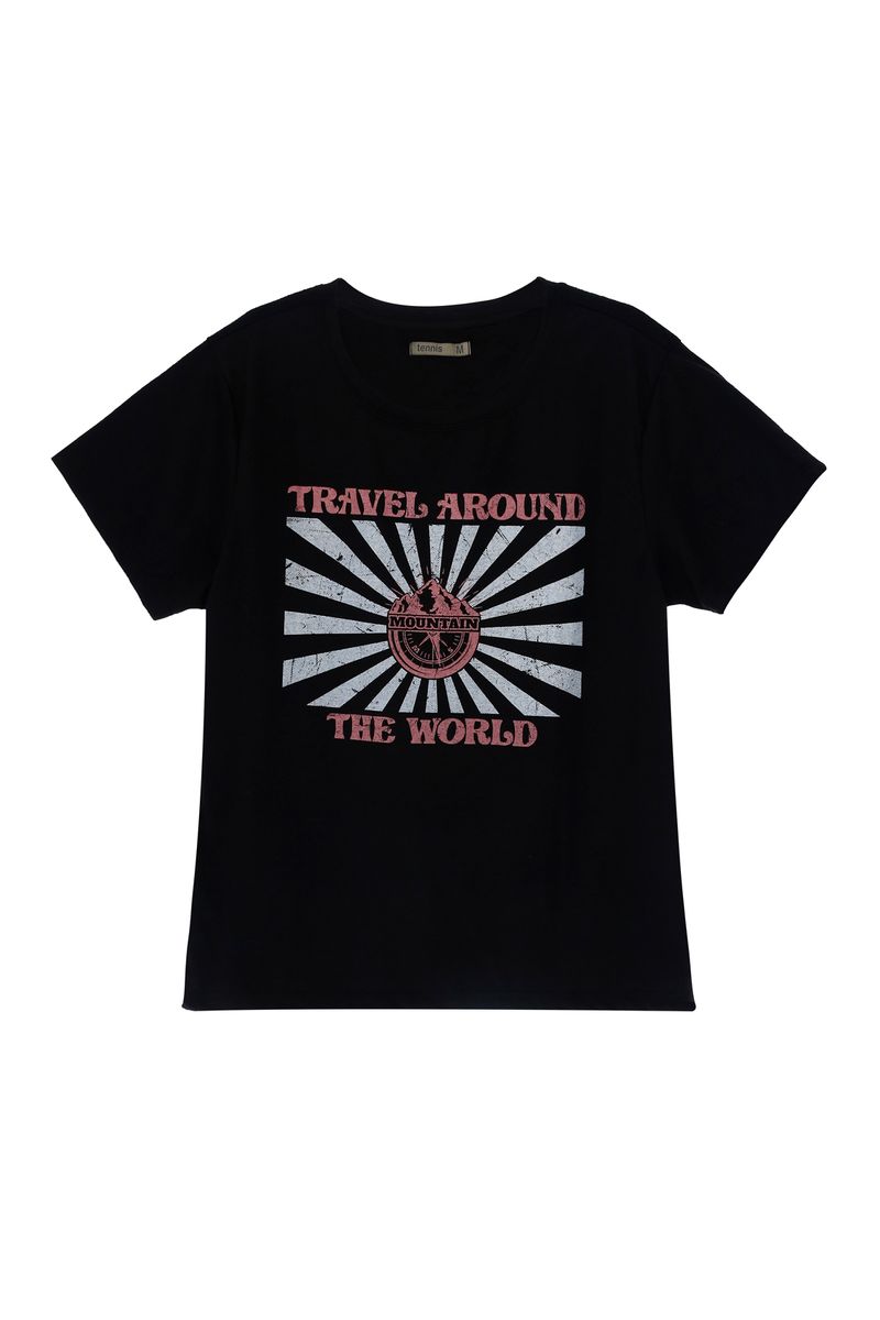 Camiseta cuello redondo negra para mujer