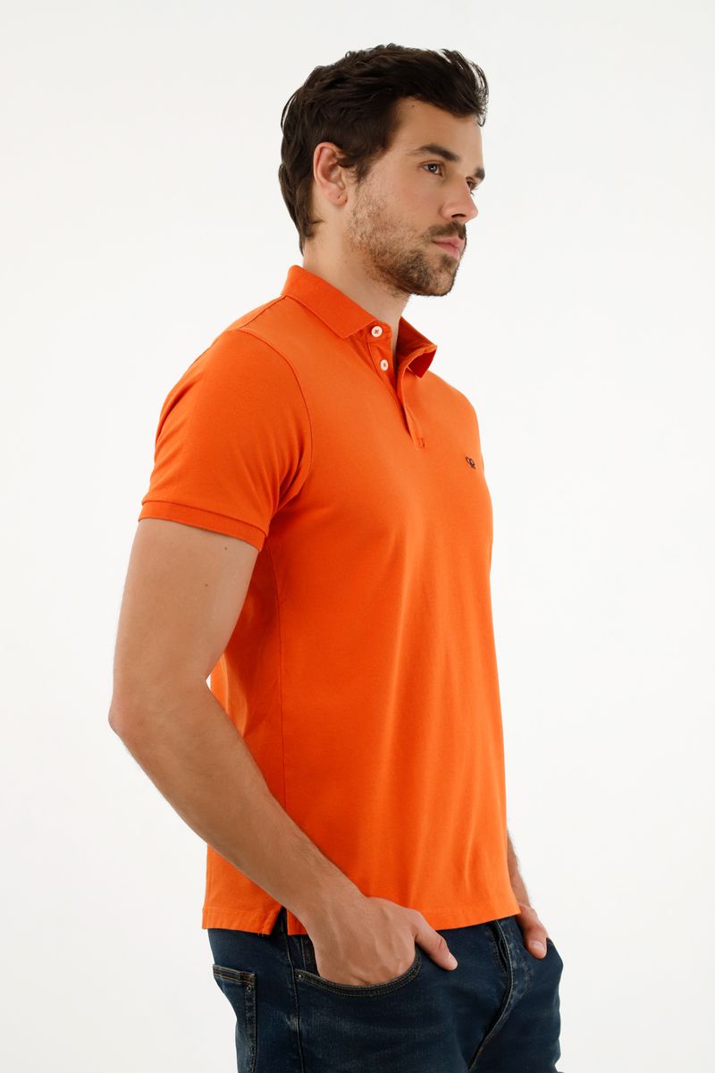 Polo naranja bordado punto corazón para hombre