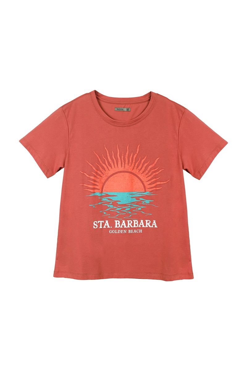 Camiseta estampada en frente naranja para mujer