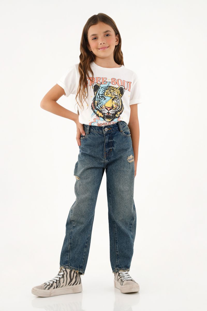 Jean azul con rotos para niña