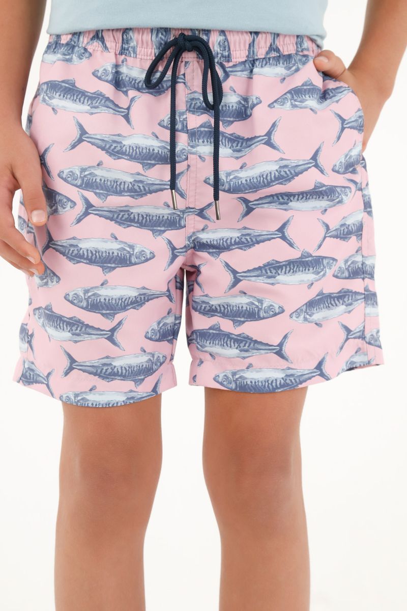 Pantaloneta de baño estampada rosada para niño