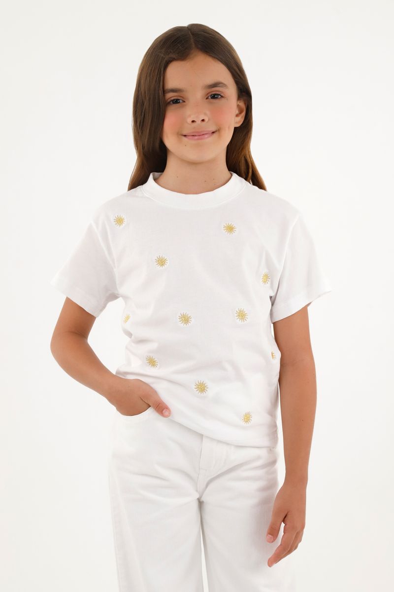 Camiseta blanca con mini bordados para niña