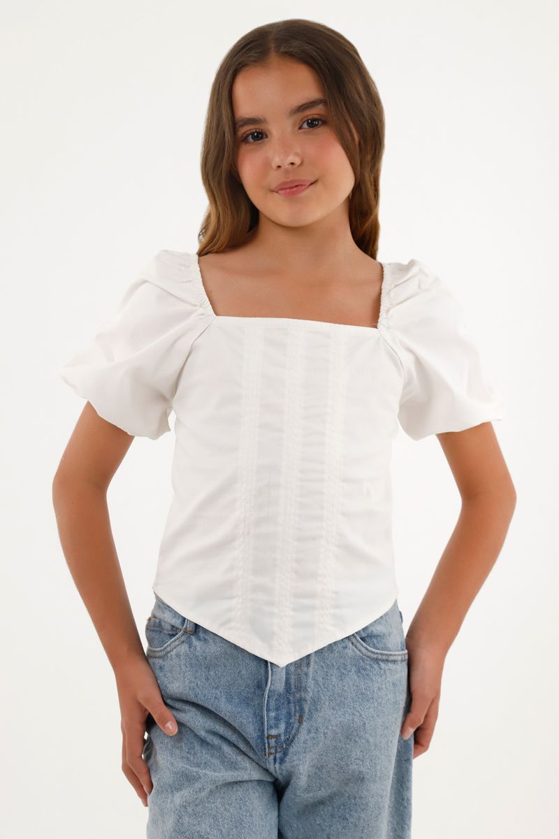 Camisa crudo con pico en frente para niña