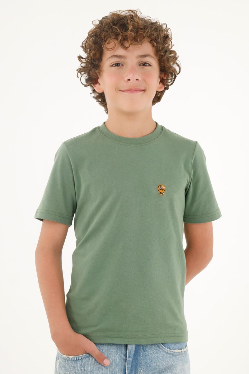 Camiseta verde con mini bordado para niño