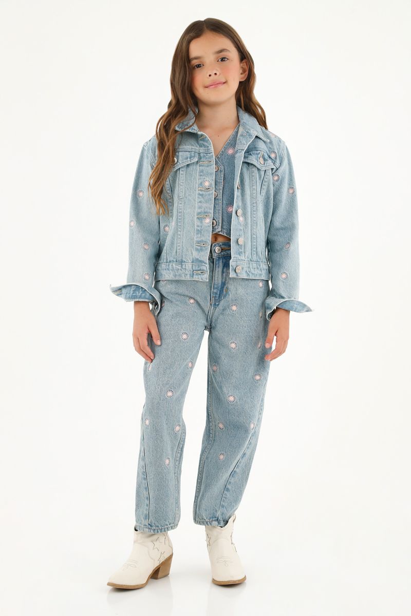 Chaqueta azul con bordados para niña