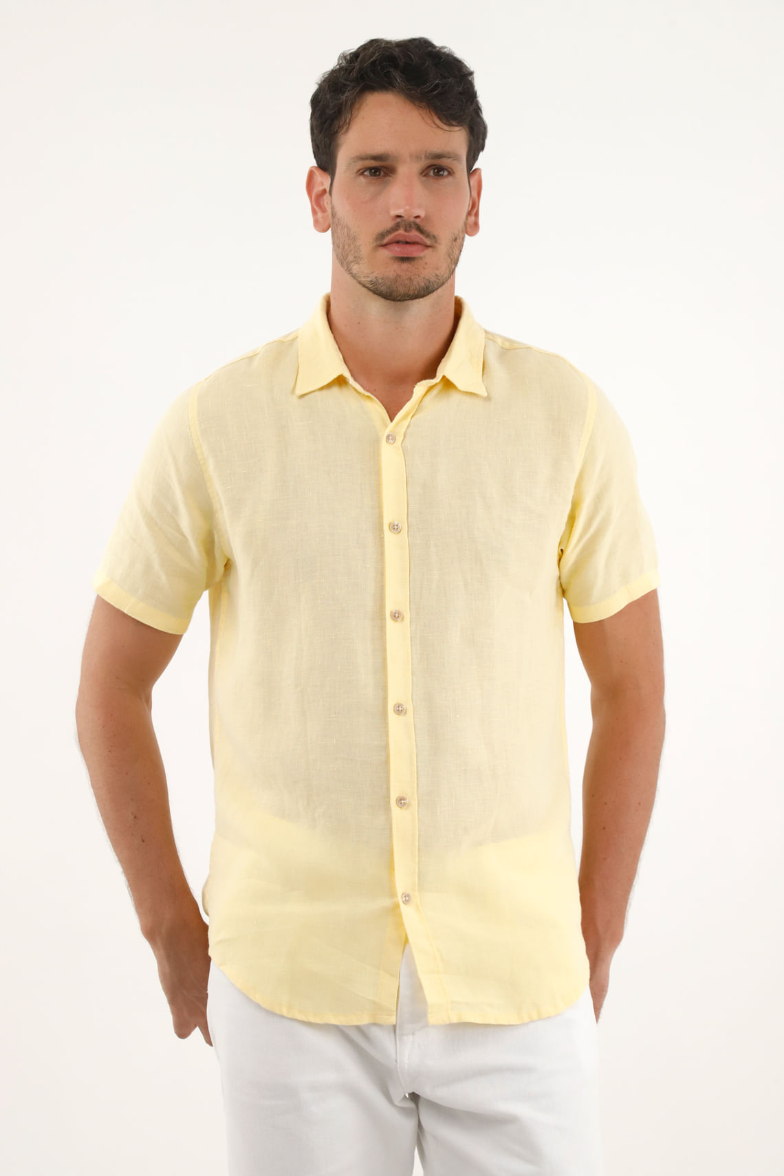 Camisa amarilla en 100% lino para hombre