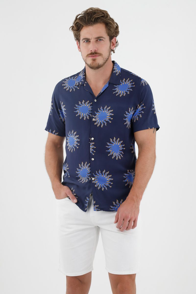 Camisa azul manga larga para hombre