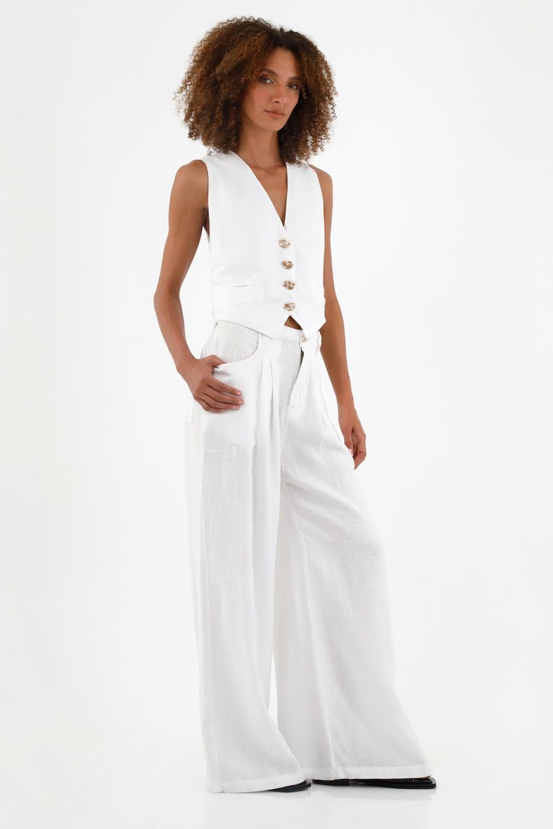 Pantalón en lino blanco para mujer