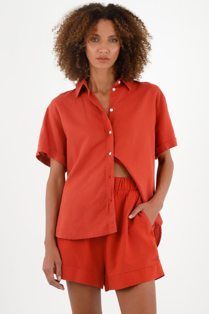 Camisa roja manga corta para mujer