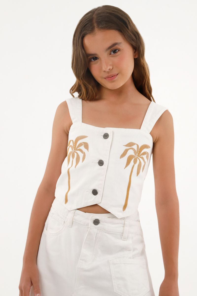 Chaleco crudo con estampado de palmeras para niña